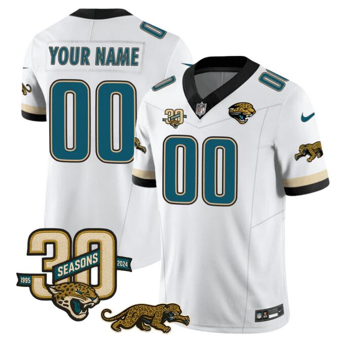 Men's White Jacksonville Jaguars Active Player Custom F.U.S.E With 30th Seasons Patch Vapor Limited Stitched Football Jersey